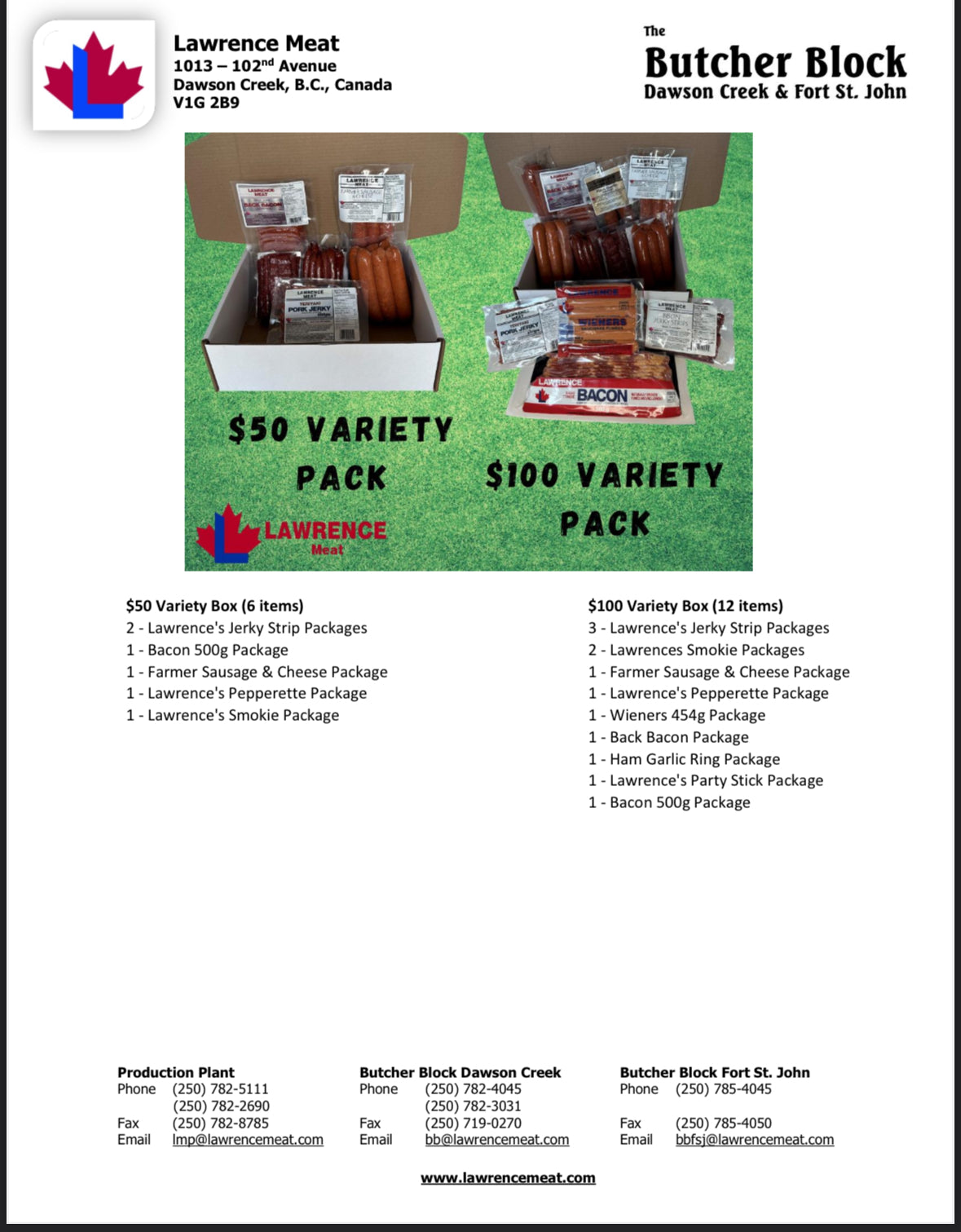 Lawrence Meat fundraiser information sheet. Details posted in product description. 
